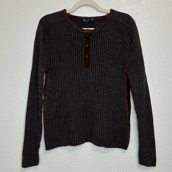 Zara Men’s Wool Blend Knitted Velvet Trim Henley Sweater - Picture 1 of 10